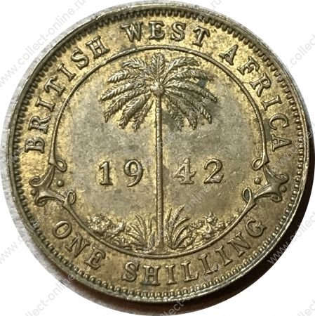 Британская Западная Африка 1942 г. • KM# 23 • 1 шиллинг • пальма • регулярный выпуск • MS BU ( кат. - $30 )