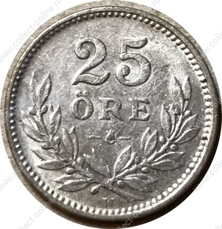 Швеция 1918 г. • KM# 785 • 25 эре • герб • серебро • регулярный выпуск • AU