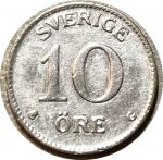 Швеция 1940 г. • KM# 780 • 10 эре • Корона • серебро • регулярный выпуск • XF+
