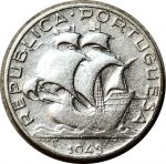 Португалия 1943 г. • KM# 580 • 2 ½ эскудо • каравелла Колумба • серебро • регулярный выпуск • F-VF