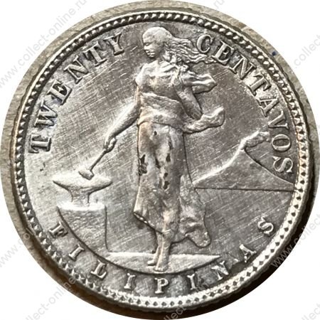 Филиппины 1945 г. D • KM# 182 • 20 сентаво • герб страны • регулярный выпуск • AU*