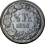 Швейцария 1928 г. B(Берн) • KM# 23 • ½ франка • серебро • регулярный выпуск • XF+