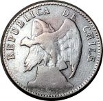 Чили 1908/1808 г. • KM# 151.3 • 20 сентаво • Кондор на скале • серебро • регулярный выпуск • F-VF