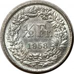 Швейцария 1958 г. B (Берн) • KM# 23 • ½ франка • серебро • регулярный выпуск • BU