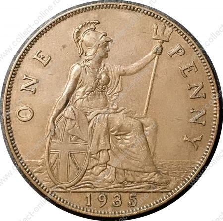 Великобритания 1935 г. • KM# 838 • 1 пенни • Георг V • регулярный выпуск • XF+ ( кат. - $10 )