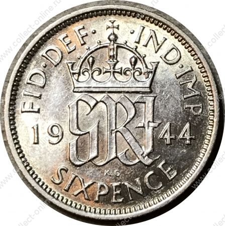 Великобритания 1944 г. • KM# 852 • 6 пенсов • Георг VI • регулярный выпуск • MS BU