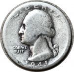 США 1941 г. • KM# 164 • квотер (25 центов) • Джордж Вашингтон • серебро • регулярный выпуск • F-