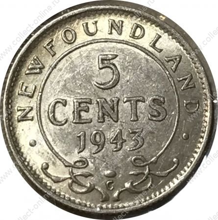 Ньюфаундленд 1943 г. C • KM# 19 • 5 центов • Георг V • серебро • регулярный выпуск • BU