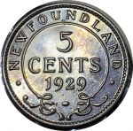 Ньюфаундленд 1929 г. • KM# 13 • 5 центов • Георг V • серебро • регулярный выпуск • XF-AU