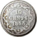 Ньюфаундленд 1890 г. • KM# 3 • 10 центов • королева Виктория • серебро • регулярный выпуск • VG+