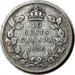 Канада 1930 г. • KM# 23a • 10 центов • Георг V • серебро • регулярный выпуск • XF-