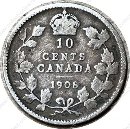 Канада 1908 г. • KM# 10 • 10 центов • Эдуард VII • серебро • регулярный выпуск • VG