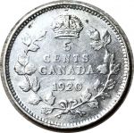 Канада 1920 г. • KM# 22a • 5 центов • Георг V • серебро • регулярный выпуск • XF