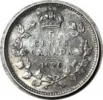 Канада 1920 г. • KM# 22a • 5 центов • Георг V • серебро • регулярный выпуск • AU