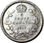 Канада 1917 г. • KM# 22 • 5 центов • Георг V • серебро • регулярный выпуск • XF-