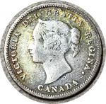 Канада 1881 г. H • KM# 2 • 5 центов • Виктория • серебро • регулярный выпуск • F