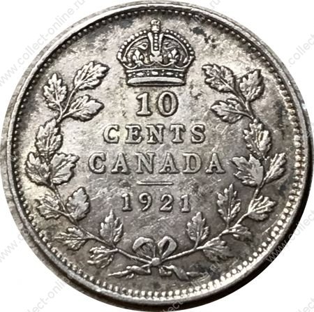 Канада 1921 г. • KM# 23a • 10 центов • Георг V • серебро • регулярный выпуск • XF+