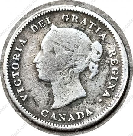 Канада 1880 г. H • KM# 2 • 5 центов • Виктория • серебро • регулярный выпуск • VG