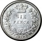 Великобритания 1879 г. • KM# 715.2 • 6 пенсов • серебро • королева Виктория • регулярный выпуск • XF- ( кат.- $ 180,00 )