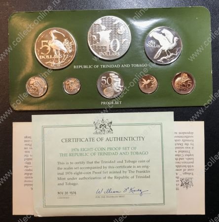 Тринидад и Тобаго 1976 г. KM# 29-16 • 1 c. - 10 долларов • годовой набор • 8 монет • серебро 925 - 65 гр. • регулярный выпуск • MS BU пруф!! 