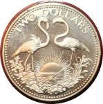 Багамы 1976 г. • KM# 66a • 2 доллара • фламинго • герб островов • серебро 925 - 29.8 гр. • регулярный выпуск • MS BU пруф