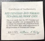 Тринидад и Тобаго 1975 г. KM# 16 • 10 долларов • государственный герб • карта острова • серебро 925 - 35 гр. • регулярный выпуск • MS BU пруф!!
