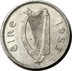 Ирландия 1953 г. • KM# 13a • 6 пенсов • ирландский вольфхаунд • регулярный выпуск • XF+