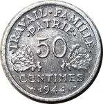 Франция 1944 г. B • KM# 914.2 • 50 сантимов • правительство Виши • регулярный выпуск • AU+