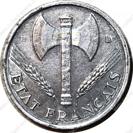 Франция 1944 г. B • KM# 914.2 • 50 сантимов • правительство Виши • регулярный выпуск • AU+
