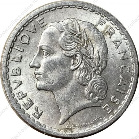 Франция 1947 г. • KM# 888b.1 • 5 франков • Марианна • регулярный выпуск • AU+