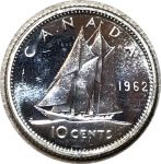 Канада 1962 г. • KM# 51 • 10 центов • Елизавета II • парусник • серебро • регулярный выпуск • MS BU пруфлайк
