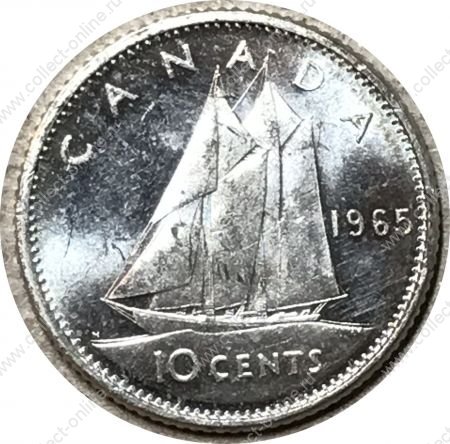 Канада 1966 г. • KM# 61 • 10 центов • Елизавета II • парусник • серебро • регулярный выпуск • MS BU пруфлайк