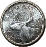 Канада 1963 г. • KM# 52 • 25 центов • Елизавета II • олень • серебро • MS BU