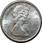 Канада 1965 г. • KM# 62 • 25 центов • Елизавета II • олень • серебро • MS BU