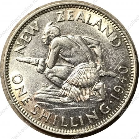 Новая Зеландия 1940 г. • KM# 9 • шиллинг • Георг VI • абориген • серебро • регулярный выпуск • BU- ( кат. - $50 )