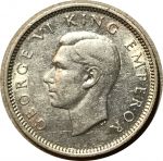 Новая Зеландия 1940 г. • KM# 8 • 6 пенсов • птица гуйя • серебро • регулярный выпуск • AU+ (кат - $20-30 )