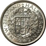 Новая Зеландия 1942 г. • KM# 11 • полкроны • Георг VI • герб доминиона • серебро • регулярный выпуск • MS BU ( кат. - $125-220 )