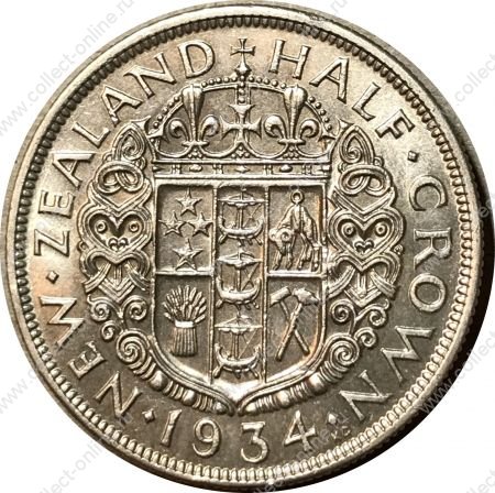Новая Зеландия 1934 г. • KM# 5 • полкроны • Георг V • герб доминиона • серебро • регулярный выпуск • AU+ ( кат. - $75 ) 