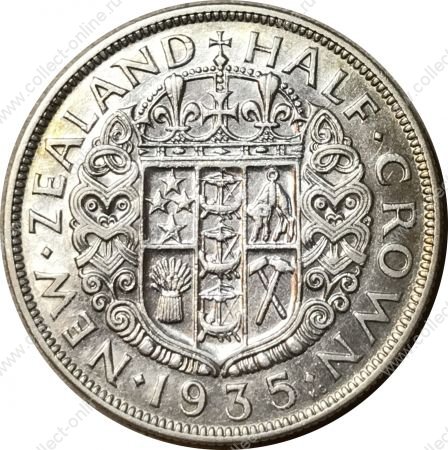 Новая Зеландия 1935 г. • KM# 5 • полкроны • Георг V • герб доминиона • серебро • регулярный выпуск • XF ( кат. - $80 )