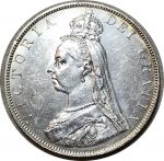 Великобритания 1887 г. • KM# 763 • двойной флорин • Королева Виктория(юбилейный портрет) • римская I • регулярный выпуск • BU