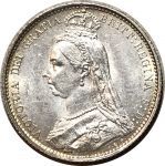 Великобритания 1887 г. • KM# 760 • 6 пенсов • Королева Виктория(юбилейный портрет) • регулярный выпуск • MS BU