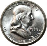 США 1959 г. • KM# 199 • полдоллара • Бенджамин Франклин • серебро • регулярный выпуск • MS BU Люкс!!