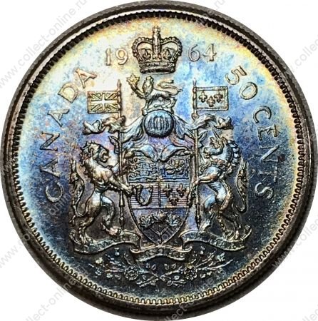 Канада 1963 г. • KM# 56 • 50 центов • Елизавета II • серебро • регулярный выпуск • MS BU радуга!