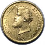 Бразилия 1876 г. • KM# 467 • 10 тыс. рейс • Император Педру II • золото 917 - 8.96 гр. • AU
