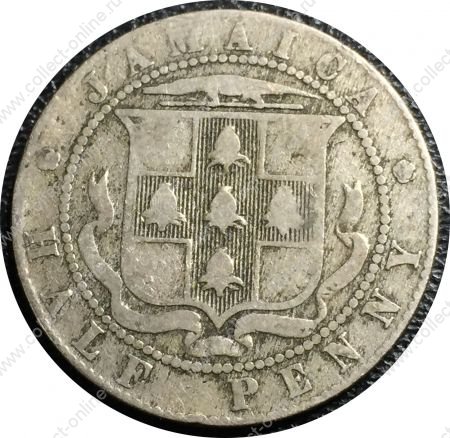 Ямайка 1926 г. • KM# 25 • ½ пенни • Георг V • герб Ямайки • регулярный выпуск • F+