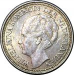 Нидерланды 1940 г. • KM# 164 • 25 центов • королева Вильгельмина I • серебро • регулярный выпуск • BU