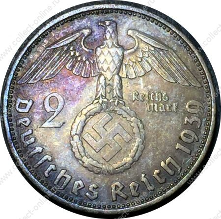 Германия • 3-й рейх 1938 г. D (Мюнхен) • KM# 93 • 2 рейхсмарки • (серебро) • президент Гинденбург • регулярный выпуск • AU+