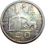 Бельгия 1951 г. • KM# 141.1 • 20 франков • "Belgie" • серебро • регулярный выпуск • XF-AU