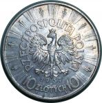Польша 1937 г. • KM# 29 • 10 злотых • герб Польши • Юзеф Пилсудский • регулярный выпуск • MS BU ( кат.- $ 175 )