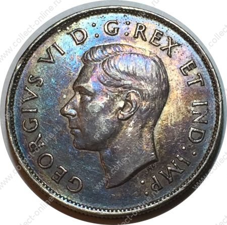 Канада 1942 г. • KM# 36 • 50 центов • Георг VI • серебро • радужная патина! • регулярный выпуск • BU-